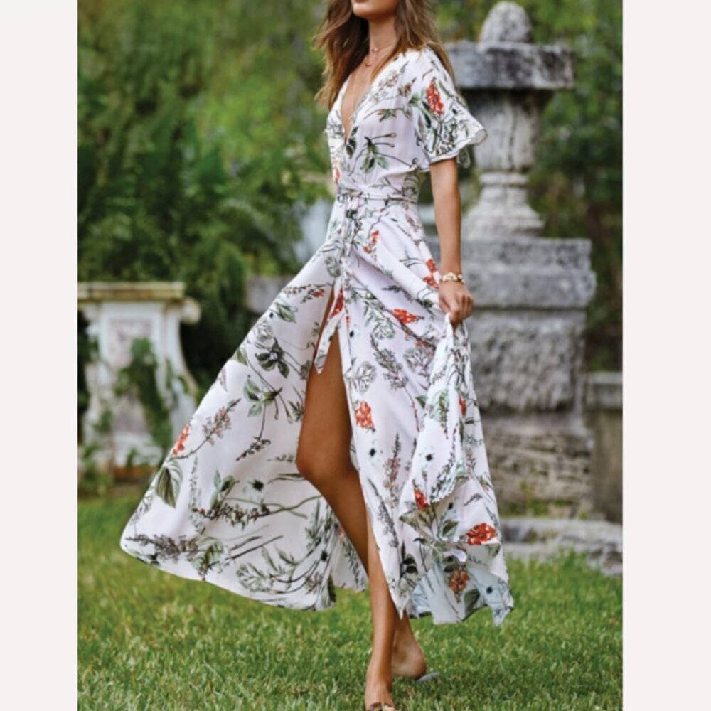 Elan Women's Botanical Summer Maxi Wrap Dress - S